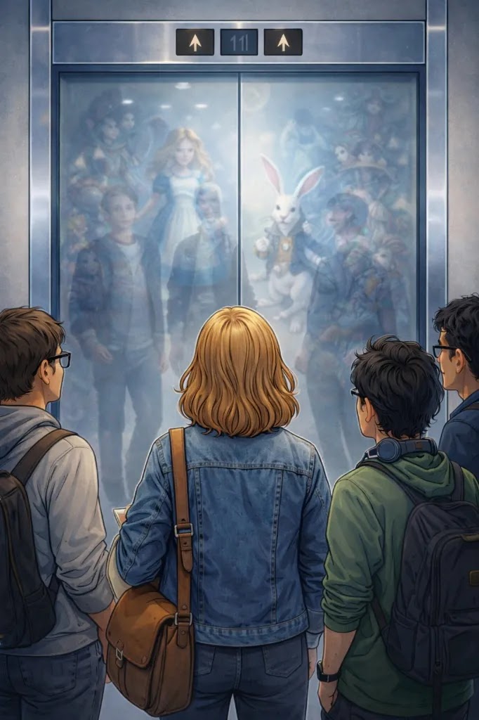 Dana in the Elevator illustration